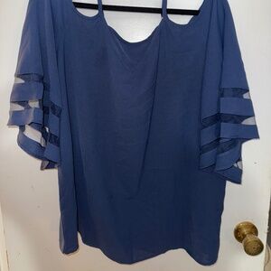 Beautiful navy off shoulder, flared sleeve women’s blouse